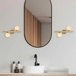 Applique murale art déco dorée, 2 globes blancs L 40 cm SIERRE