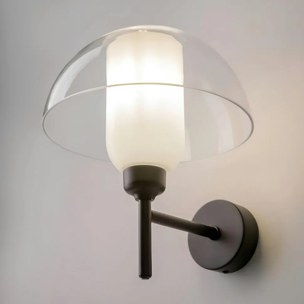 Applique murale blanche rétro – dôme verre & opalin WINDER