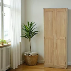 Armoire 2 portes en hévéa + étagères 190 cm TRADITION