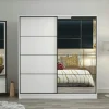 Armoire blanche 2 portes coulissantes, 1 miroir BYRON
