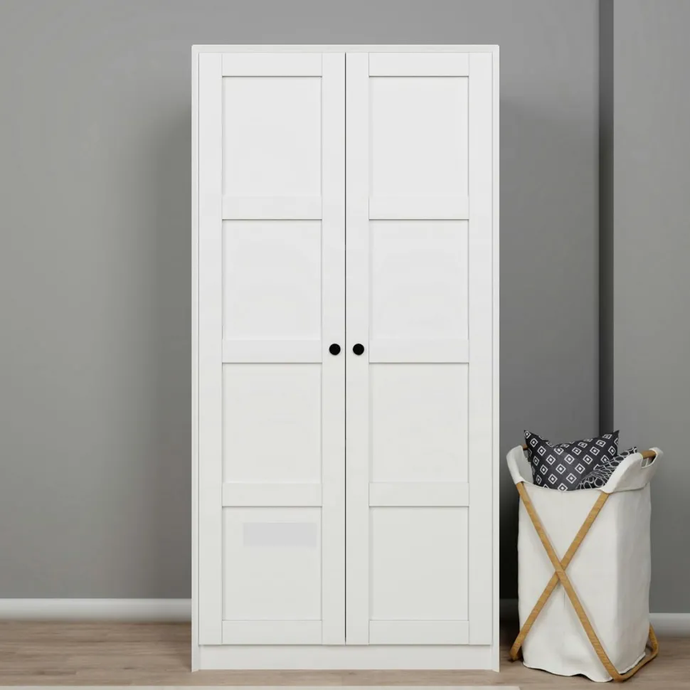 Armoire de chambre blanche 2 portes à cadres MARFA
