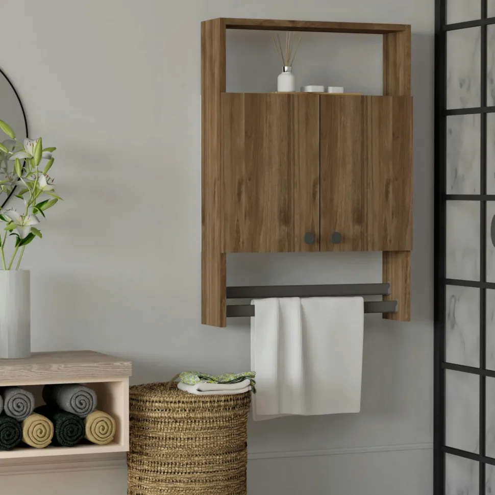 Armoire de toilette effet noyer 1 porte-serviettes MARFA