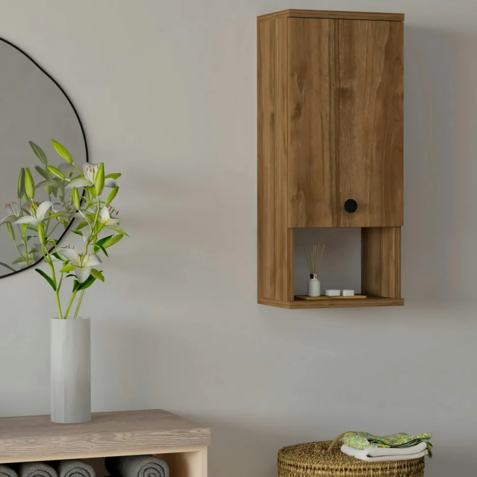 Armoire de toilette effet bois de noyer, 1 porte MARFA