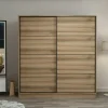 Armoire double penderie portes coulissantes, effet bois BYRON