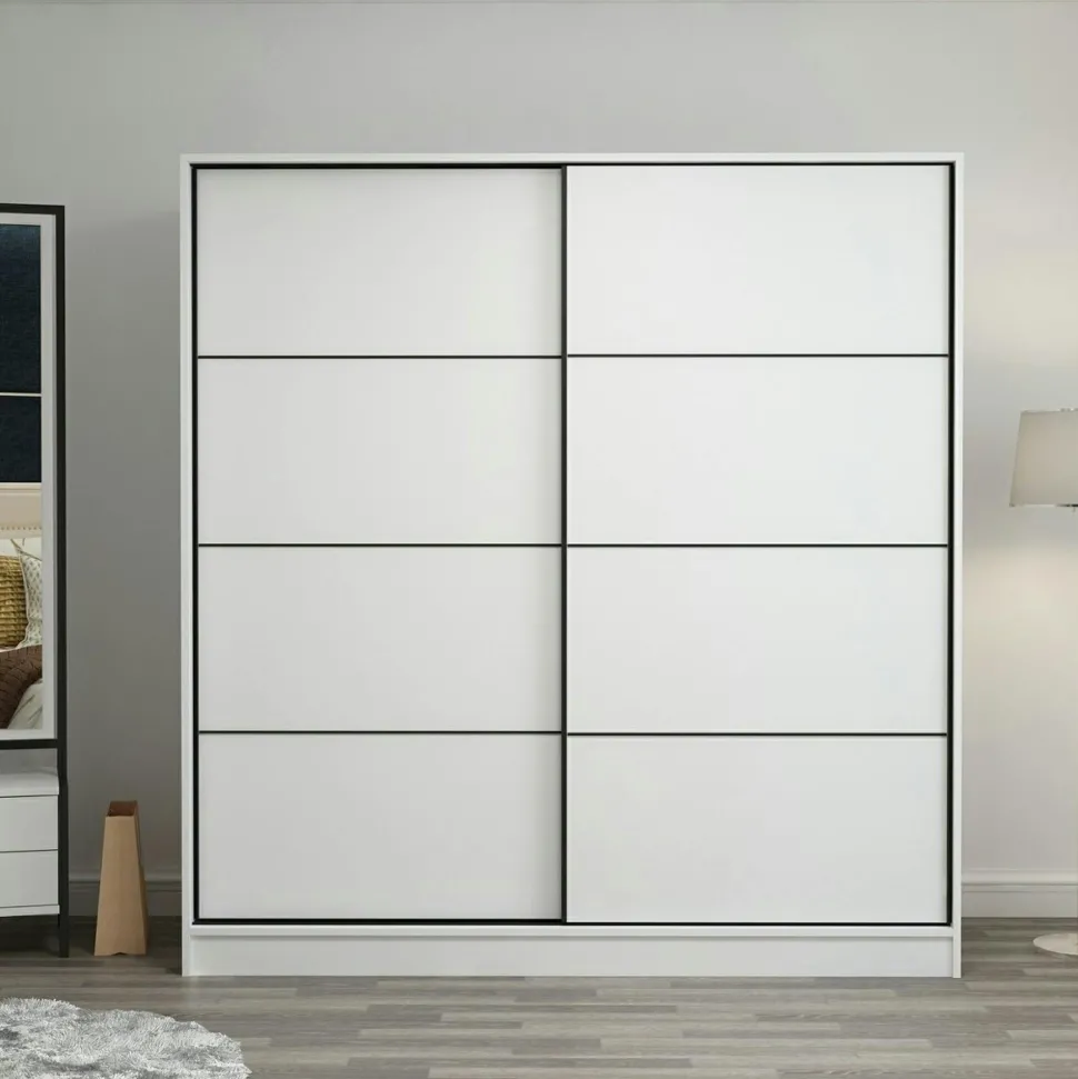 Armoire double penderie portes coulissantes, effet bois BYRON