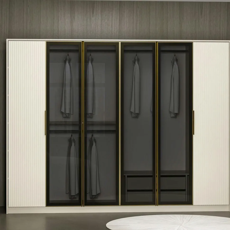 Armoire dressing blanc 4 portes verre H 210 cm BYRON