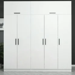 Armoire dressing blanche 7 portes vitrées 5 portants BYRON