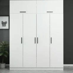 Armoire dressing blanche 7 portes vitrées 5 portants BYRON