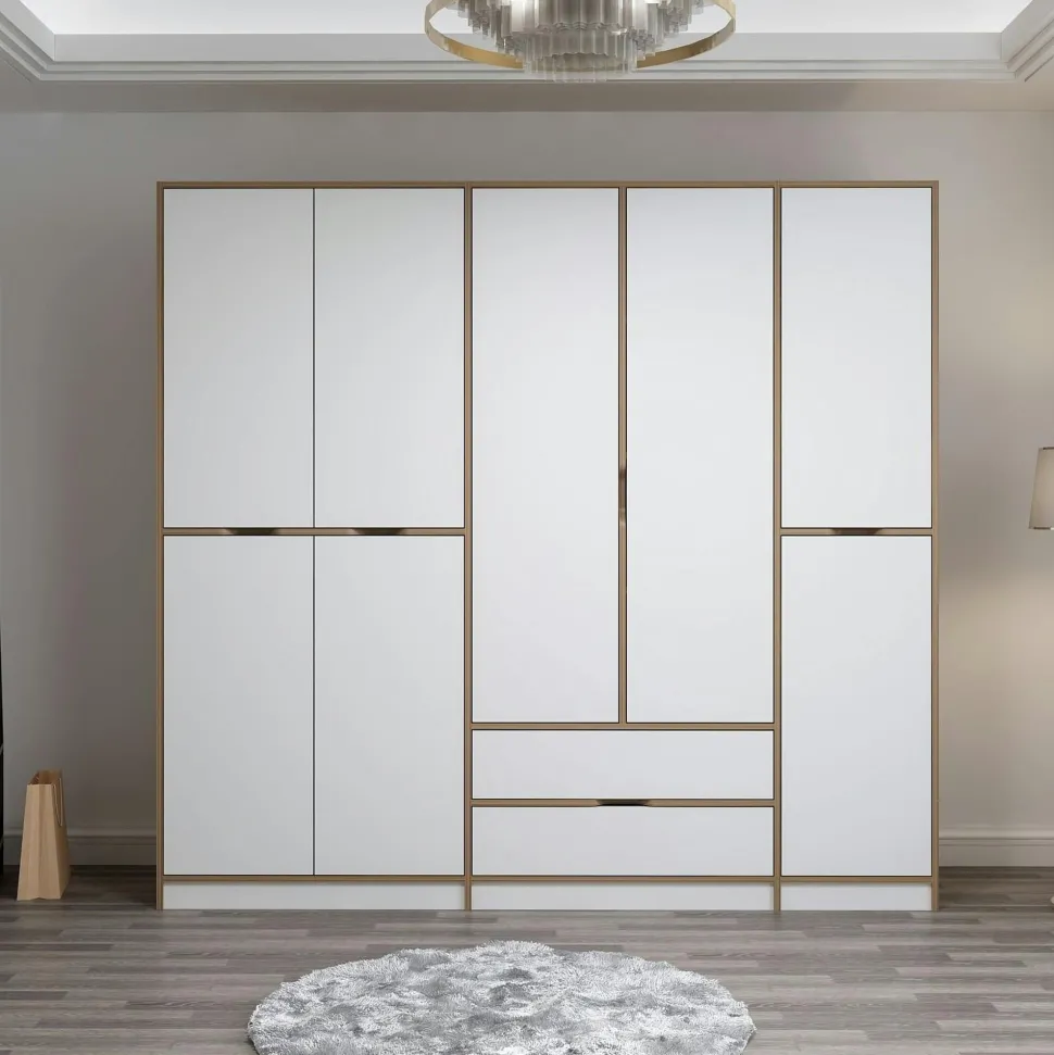 Armoire dressing chambre effet bois, 8 portes grises BYRON