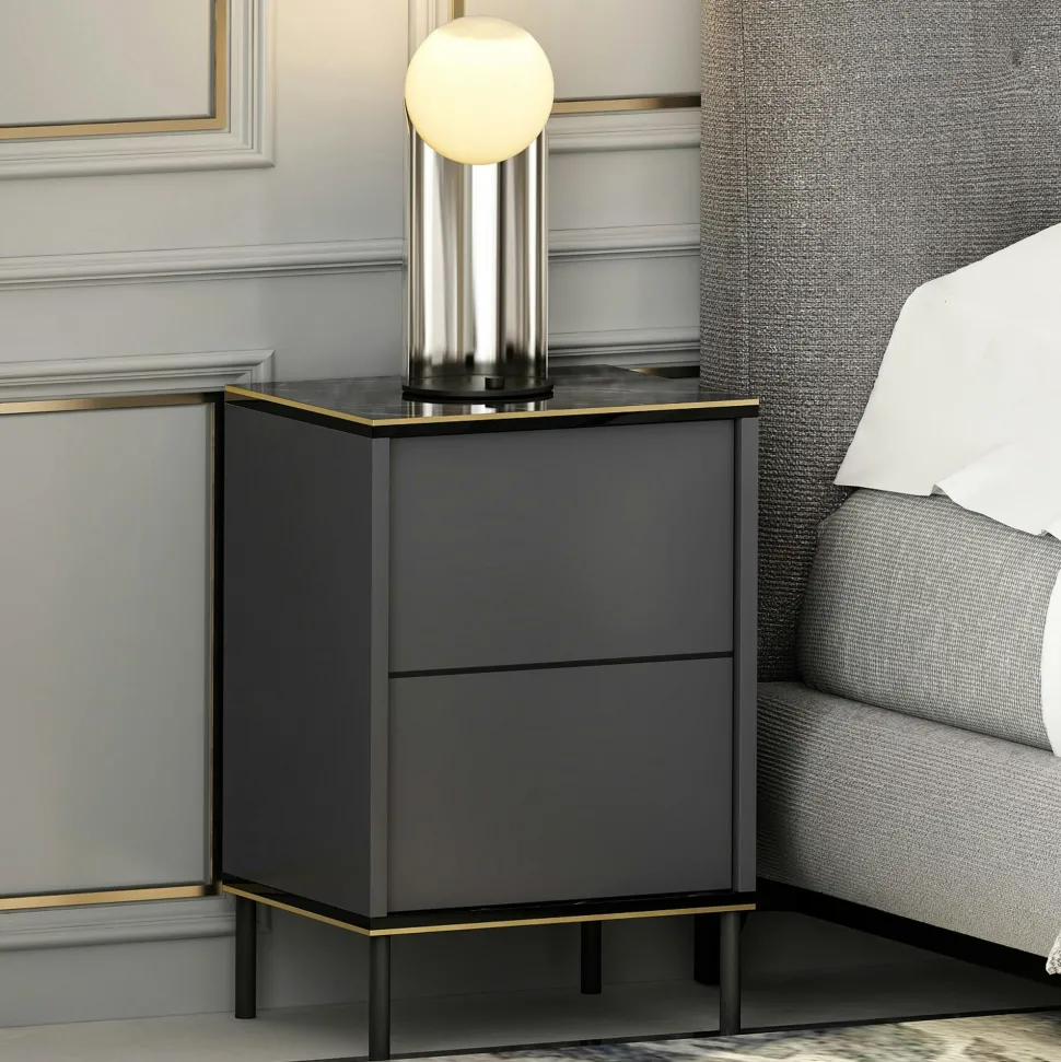 Armoire dressing chambre effet bois, 8 portes grises BYRON