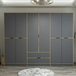 Armoire dressing chambre effet bois & gris 277 cm BYRON