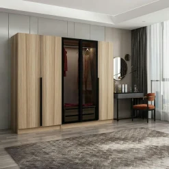Armoire dressing design effet bois 2 portes vitrées BYRON