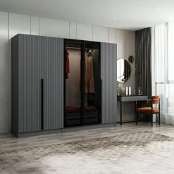 Armoire dressing design gris 2 portes verre BYRON