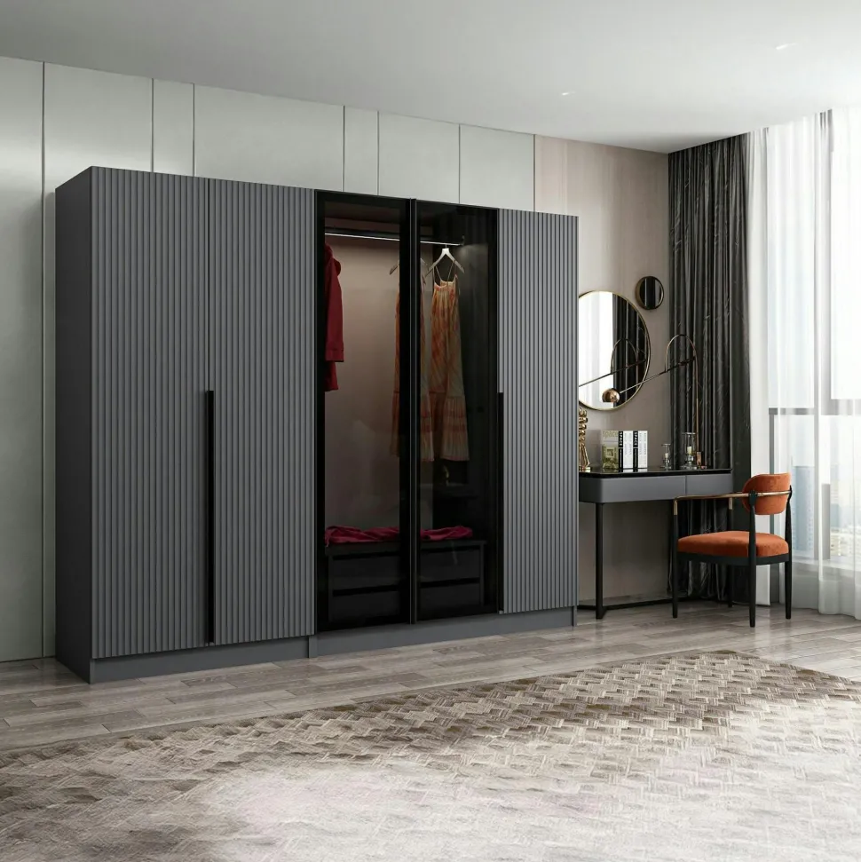 Armoire dressing design gris 2 portes verre BYRON
