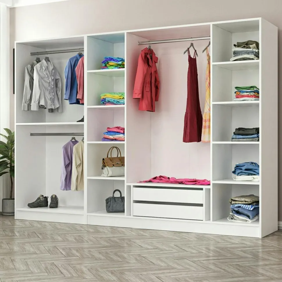 Armoire dressing ouvert blanc, 3 portants BYRON