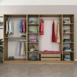 Armoire dressing ouvert effet noyer, 3 portants BYRON