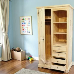 Armoire Hévéa 1 porte, 5 tiroirs, 3 niches 100x56x185cm TRADITION