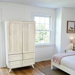 Armoire Hévéa 2 portes 4 tiroirs 90x42x154cm SIXTIES