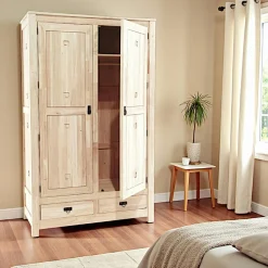 Armoire Hévéa 2 portes, 2 tiroirs 120x56x196cm TESSA