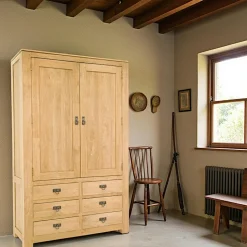 Armoire Hévéa 2 portes, 6 tiroirs 110x43x175cm HELENA