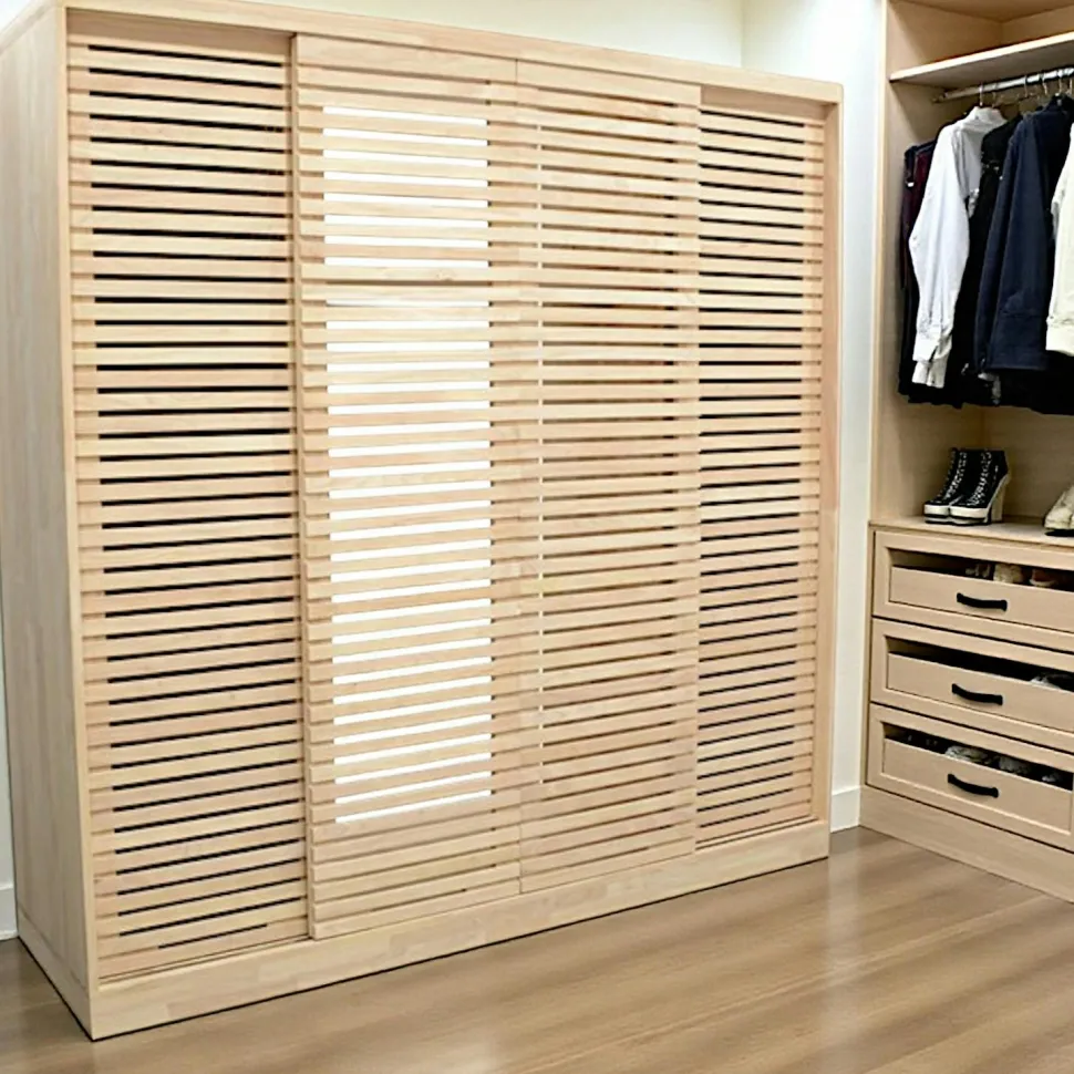 Armoire Hévéa 4 portes coulissantes Persiennes 200x60x200cm NEW ORLEANS