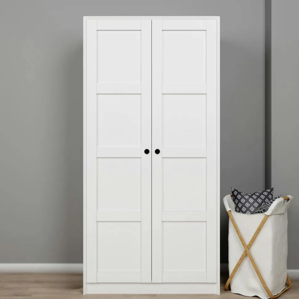 Armoire penderie 2 portes blanche, détail encadrement BYRON