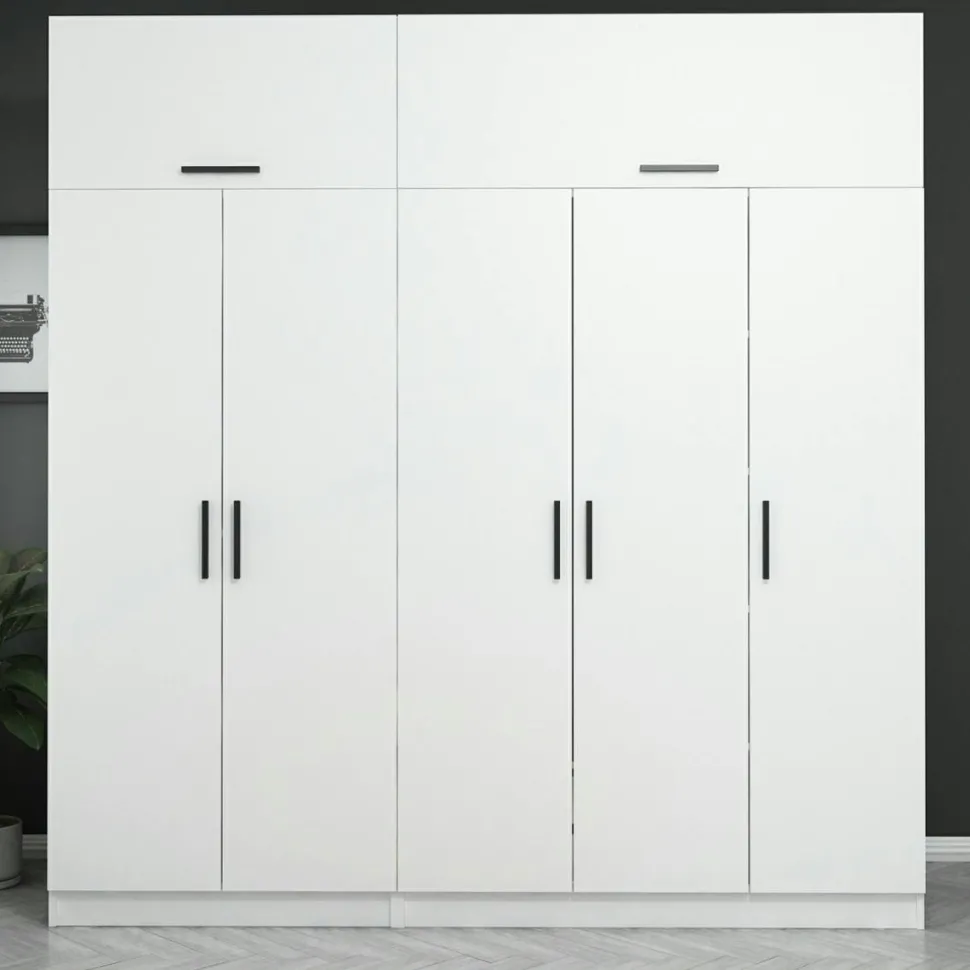Armoire penderie blanche 6 portes, 1 portant 2 tiroirs BYRON
