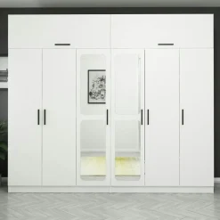 Armoire penderie blanche 6 portes, 1 portant 2 tiroirs BYRON