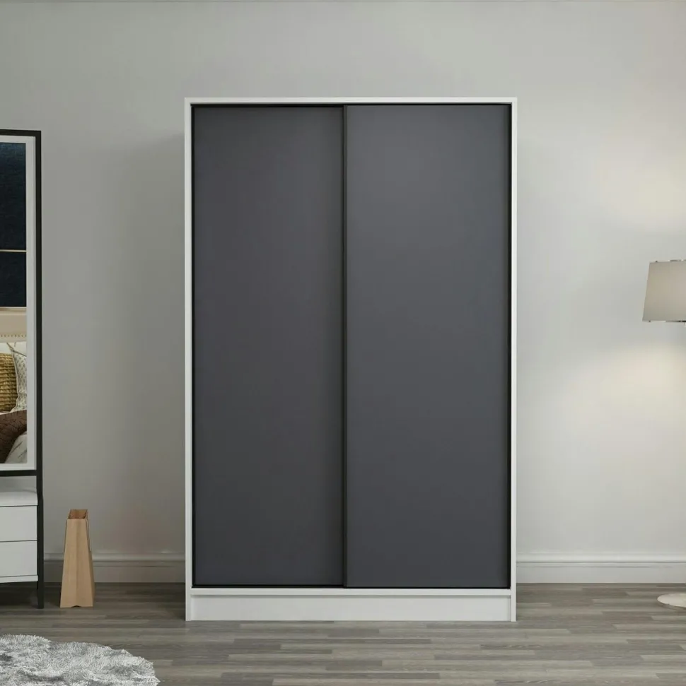 Armoire penderie blanche - portes coulissantes grises BYRON