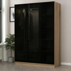 Armoire penderie blanche 3 portes vitrées H 210 cm BYRON