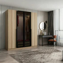 Armoire penderie blanche 4 portes vitrées H 190 cm BYRON
