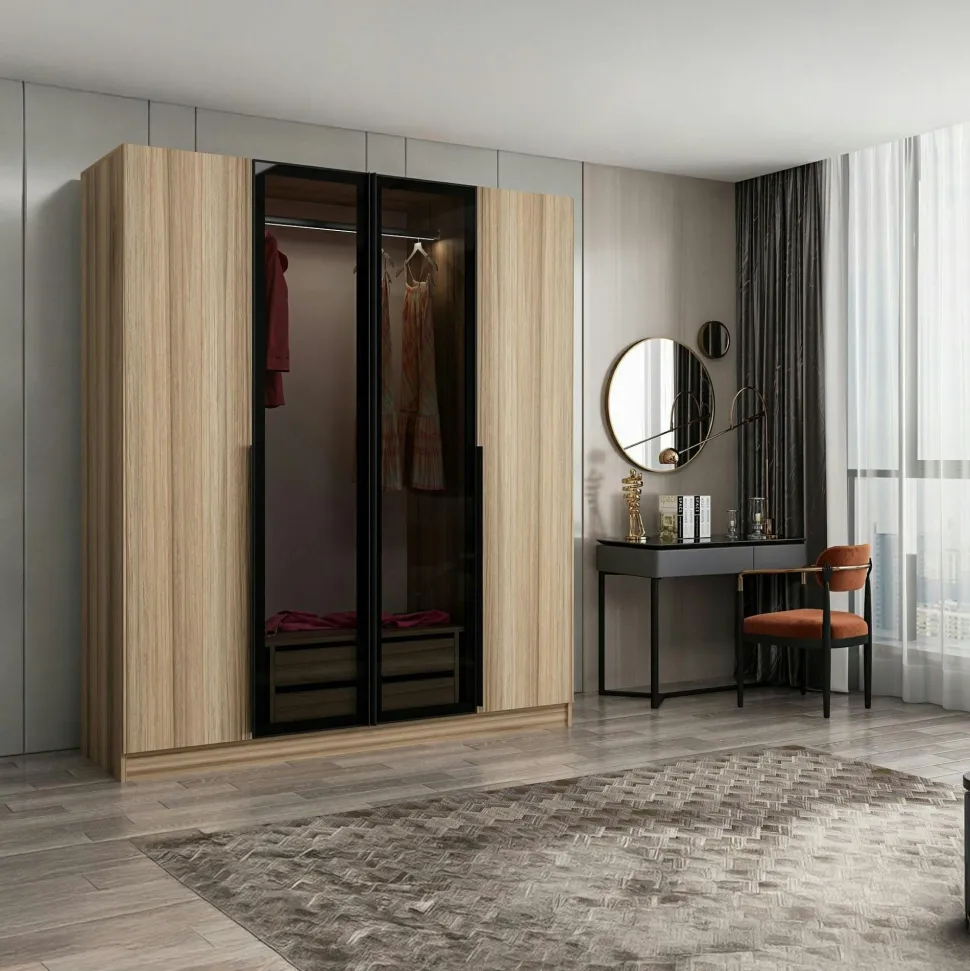 Armoire penderie blanche 4 portes vitrées H 190 cm BYRON
