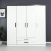 Armoire penderie blanche 4 portes poignées noires BYRON