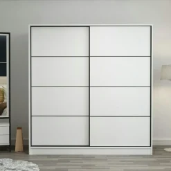 Armoire penderie blanche portes coulissantes L.180 cm BYRON