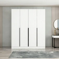 Armoire penderie blanche rainurée moderne H 210 cm BYRON