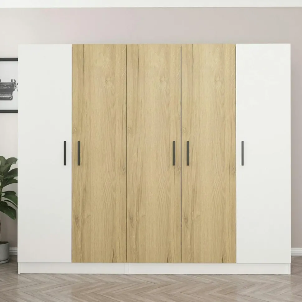 Armoire penderie blanche, 3 portes effet bois 3 portants BYRON