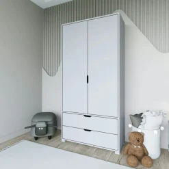 Armoire penderie blanche 2 portes, style moderne BYRON