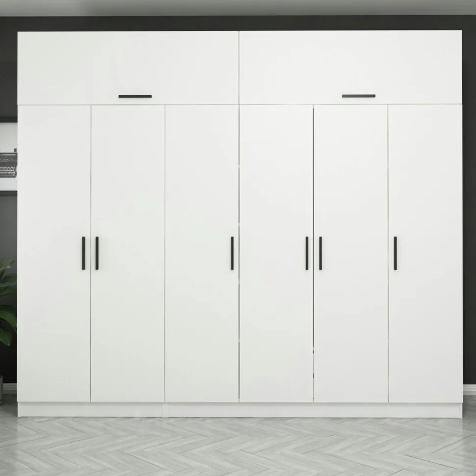 Armoire penderie blanche, 8 portes 3 portants BYRON