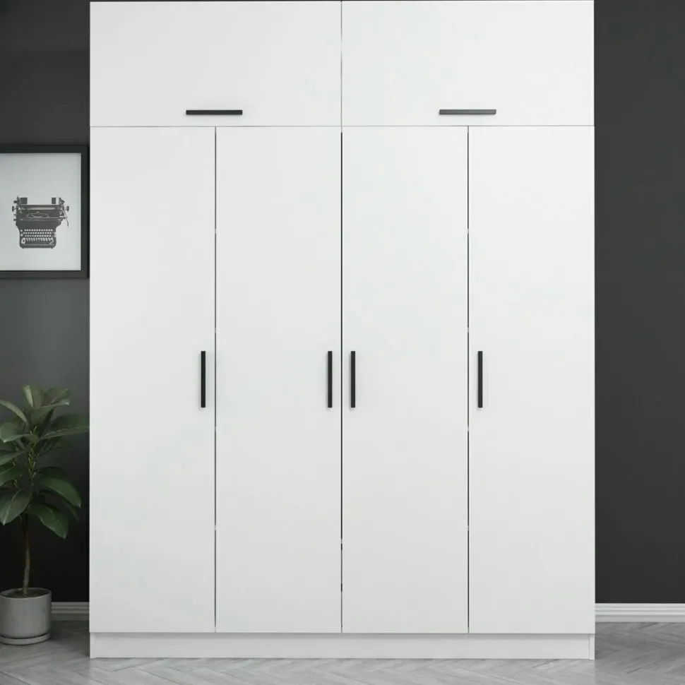 Armoire penderie blanche, 8 portes 3 portants BYRON