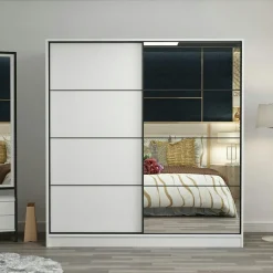 Armoire penderie blanche avec miroir H 210 cm BYRON