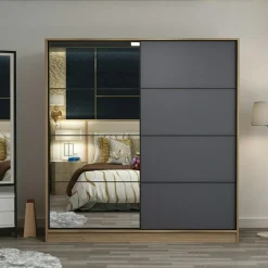 Armoire penderie blanche avec miroir H 210 cm BYRON