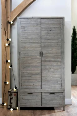 Armoire penderie bois recyclé grisé SIENNE