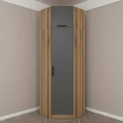 Armoire penderie d'angle 2 portes effet bois & gris BYRON