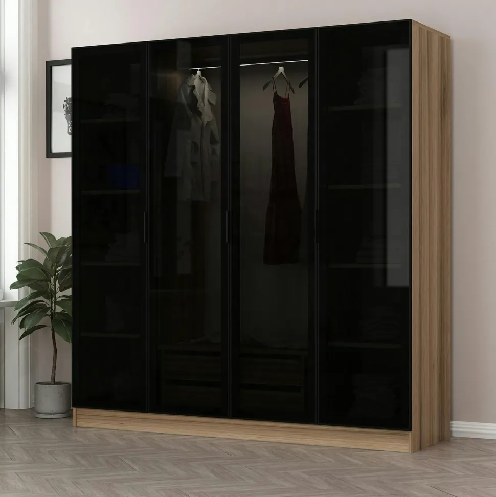 Armoire penderie design, 2 portes vitrées H210 cm BYRON