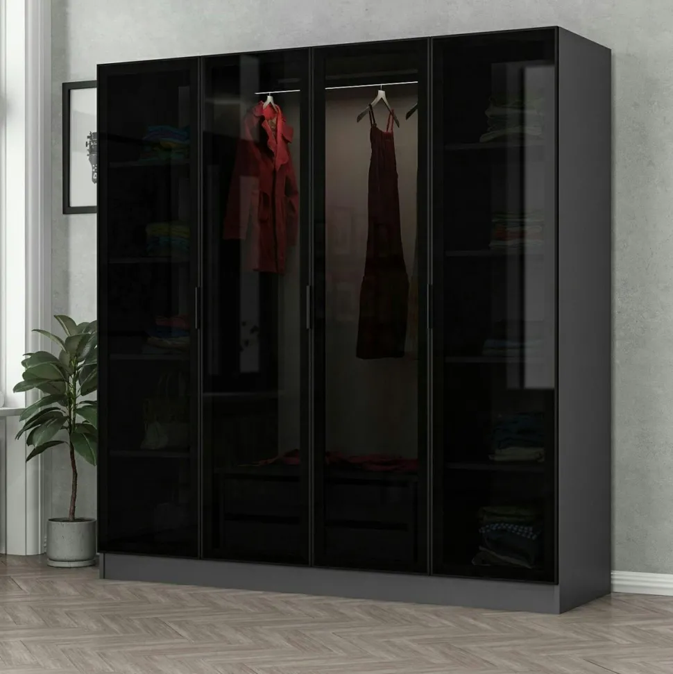 Armoire penderie design, 2 portes vitrées H210 cm BYRON