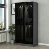Armoire penderie design grise - 2 portes vitrées BYRON