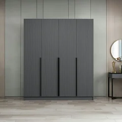 Armoire penderie design gris rainuré H 210 cm BYRON