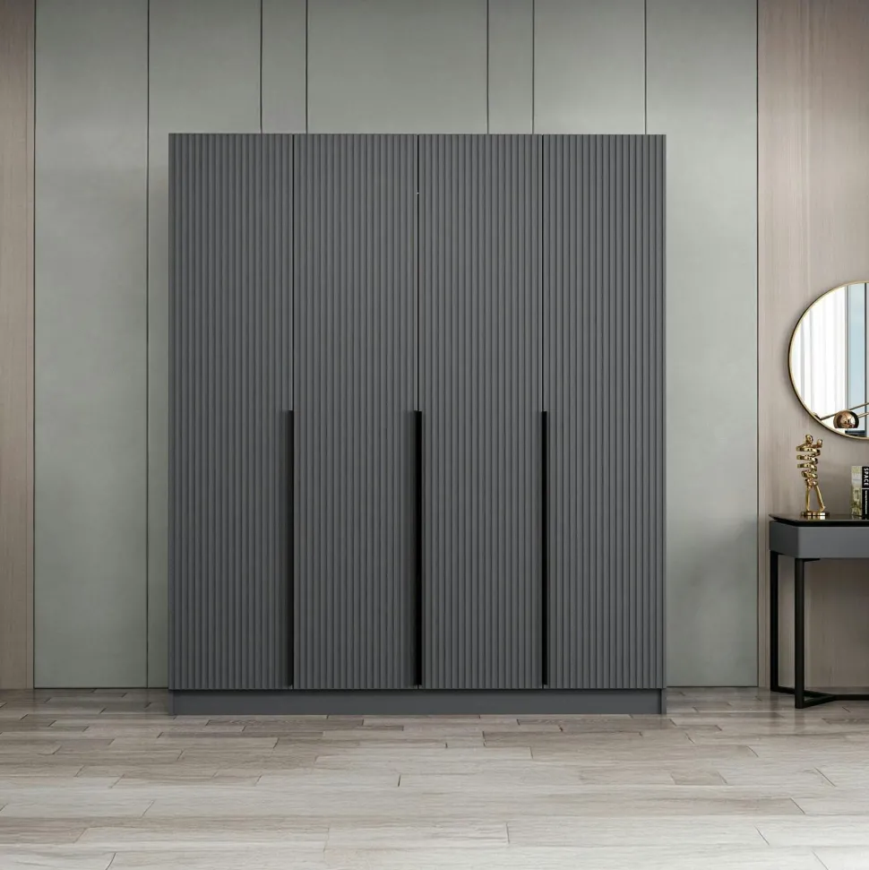 Armoire penderie design gris rainuré H 210 cm BYRON