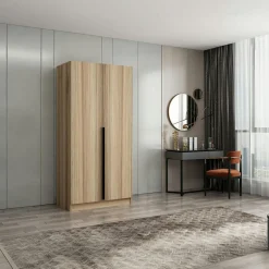 Armoire penderie design gris rainuré - 2 portes BYRON