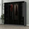 Armoire penderie design gris 4 portes vitrées H 190 cm BYRON
